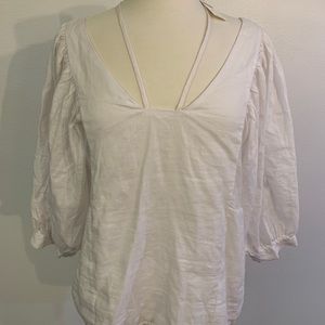 Anthropologie white linen ballon sleeve blouse
